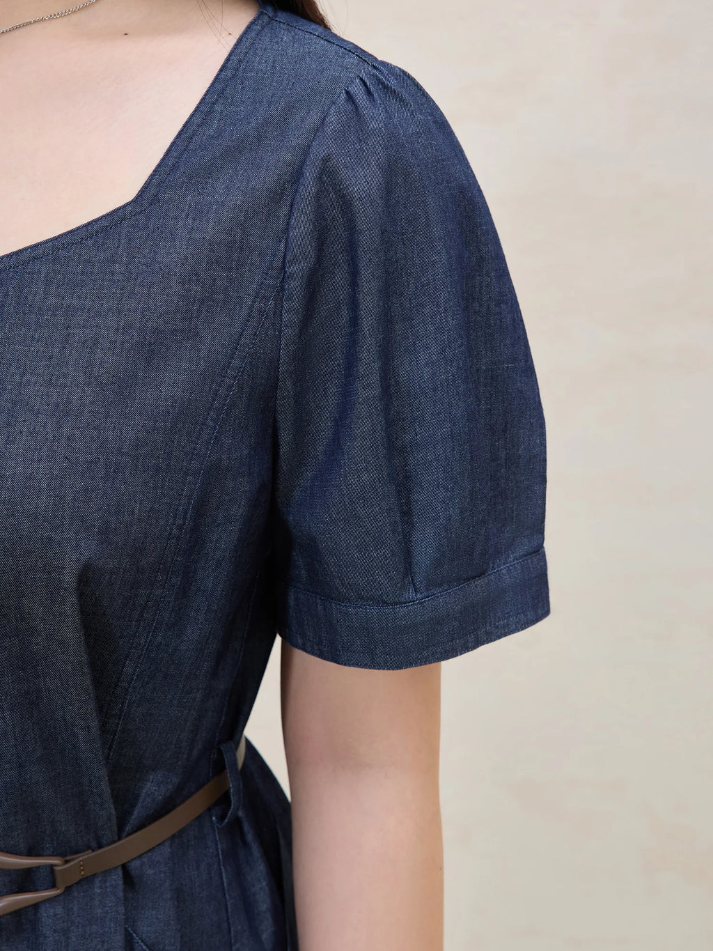 DUSHU Retro Waist-Defining Denim Maxi Dress 2025 Summer Vintage Office Commute Versatile Styling Day-to-Night Transition Dress