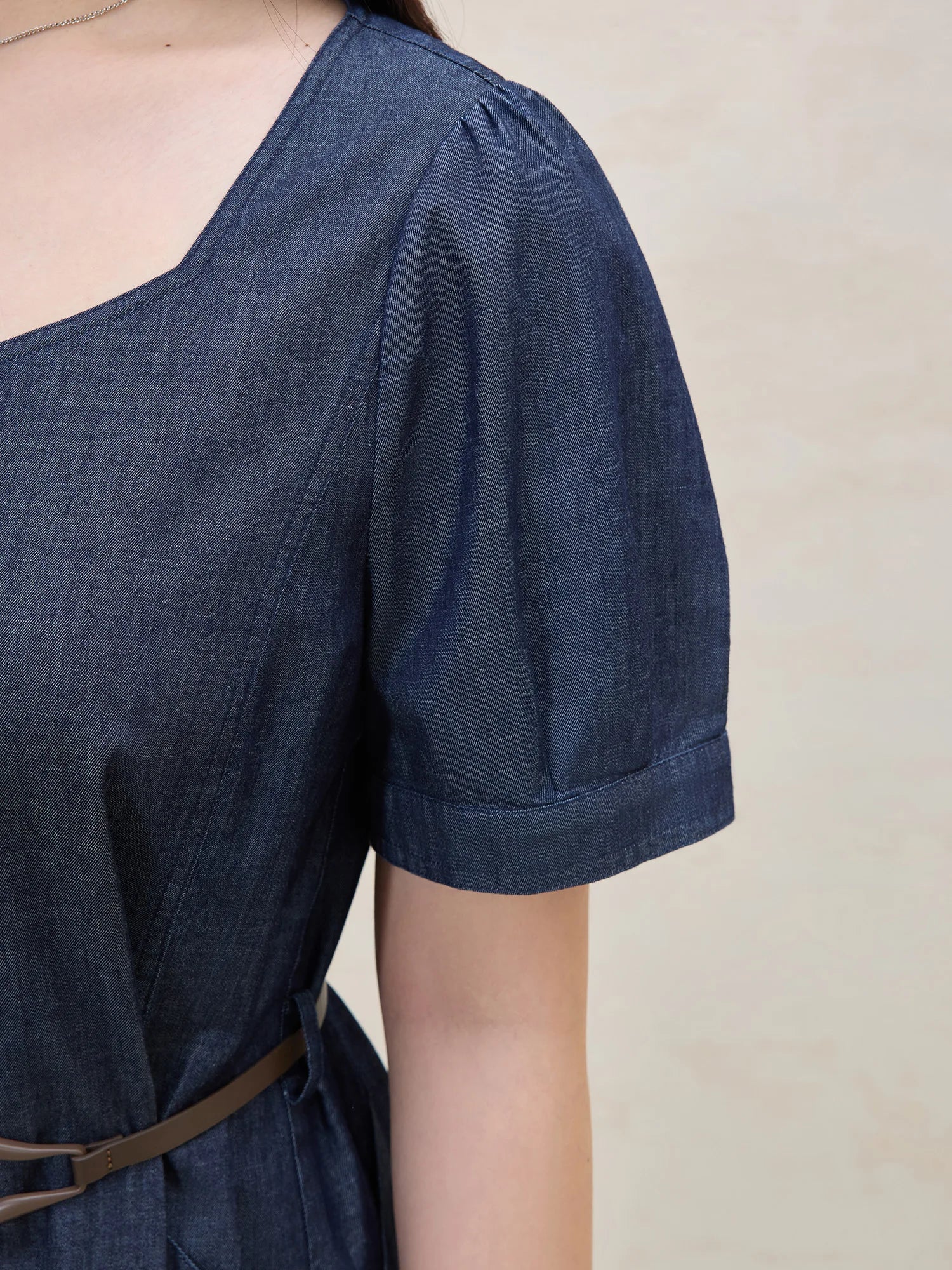 DUSHU Retro Waist-Defining Denim Maxi Dress 2025 Summer Vintage Office Commute Versatile Styling Day-to-Night Transition Dress