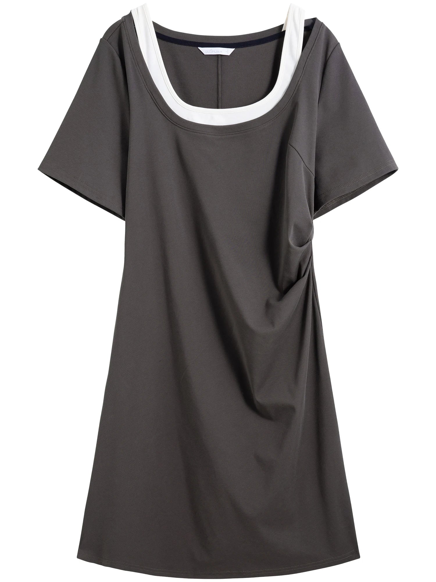 DUSHU 2025 Summer Plus Size Women's Contrast Layered Dress - Adjustable Waist Unique Design Slimming Casual Maxi Outfit