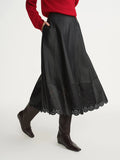 DUSHU Plus Size Women's Winter 2025 New Arrival Openwork Flower Shadow Leather Skirt with Elastic Waist and Carved Flower Design