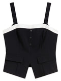 DUSHU Women Vest Coat Long Trouser Sets 2025 Spring New Commuter Female Strappy Tops Back Elastic Waist Pant 25DS81158+25DS81247