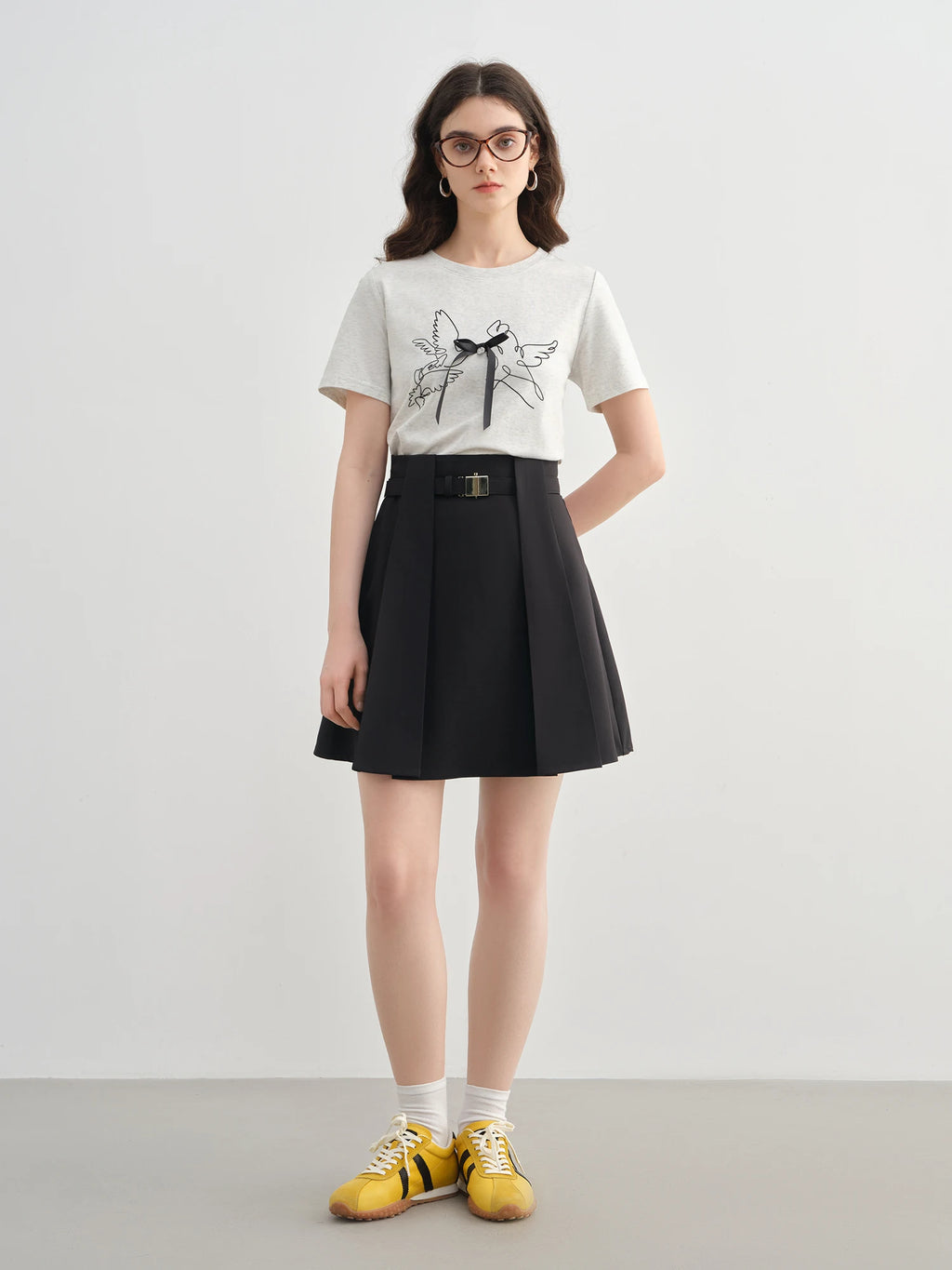 DUSHU Plus-Size Women's Abstract Bird Design 3D Bow Print T-Shirt - 2025 Summer New Arrival, Commuter Short Sleeve 25DS82270