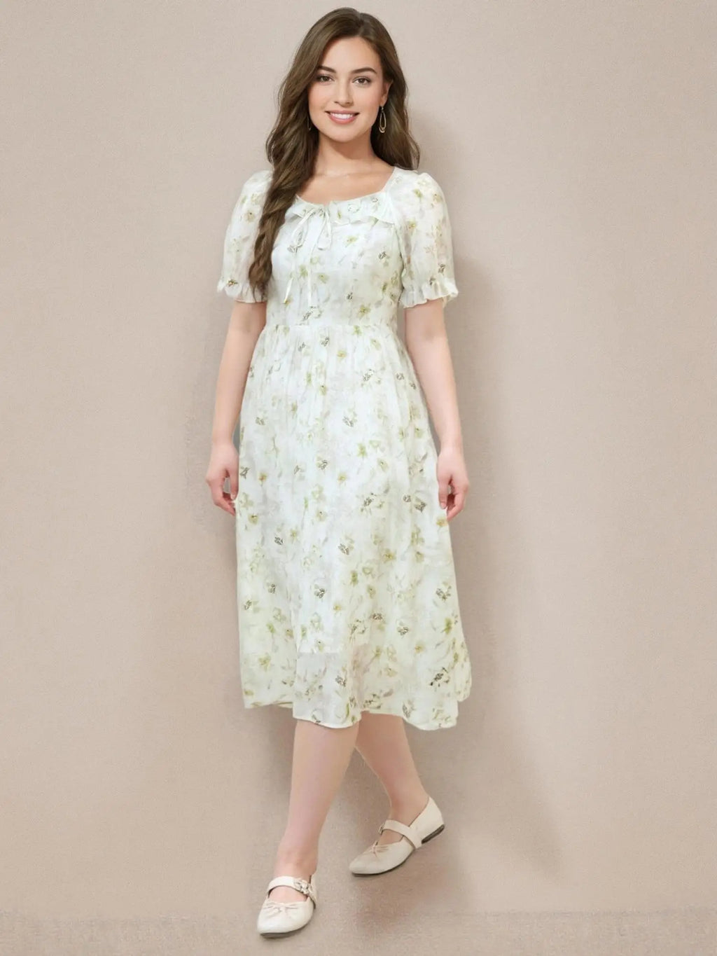 DUSHU Plus Size Floral Tiered Dress 2025 Summer French Style Square Neck Slimming Fit Waist-Defining Resort Casual Elegant Maxi