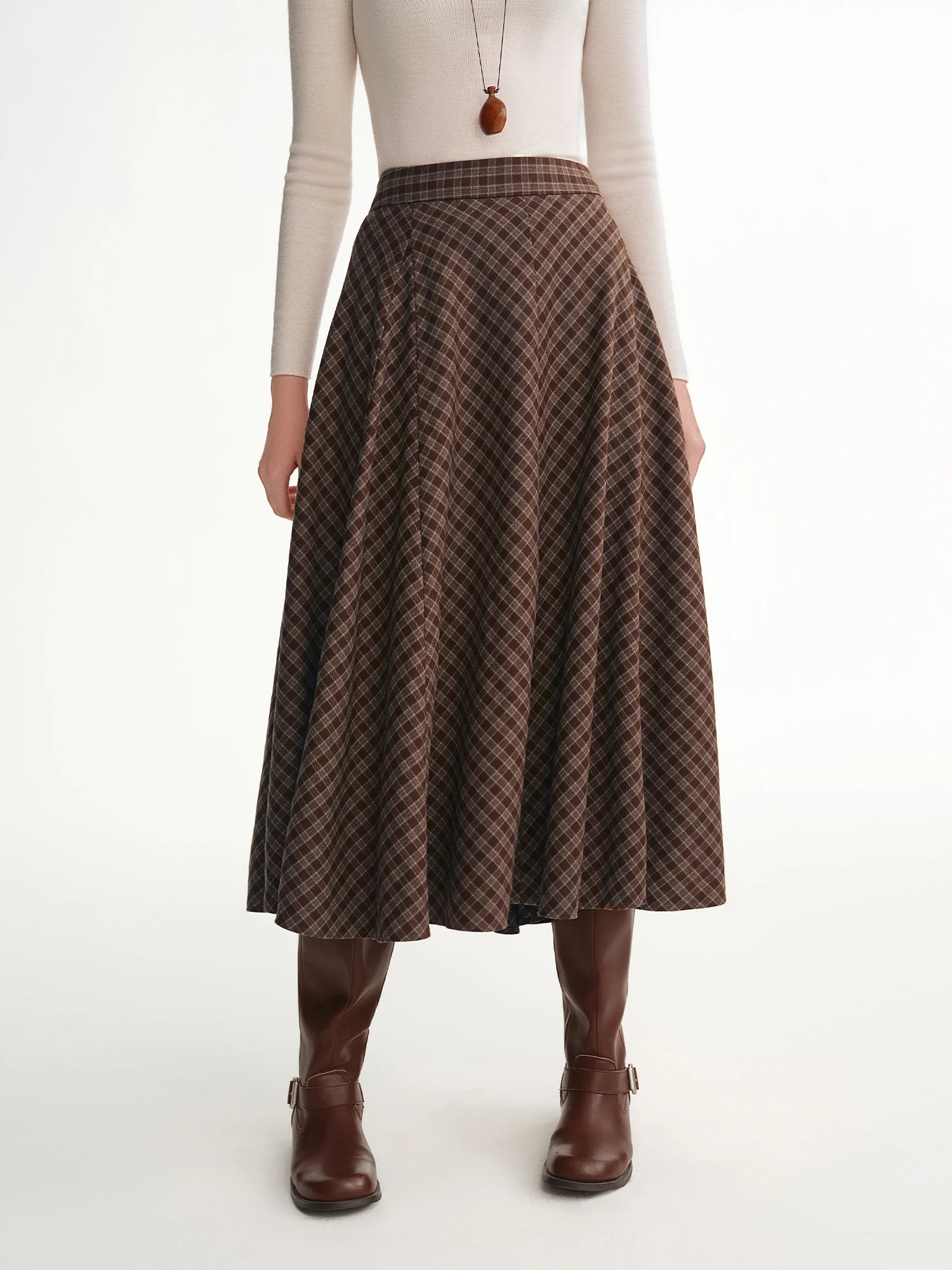 DUSHU 2025 Winter Plus Size Plaid A-Line Skirt Caramel Waffle Pattern High Waist Midi Casual Elegant Retro Skirt Casual Looks