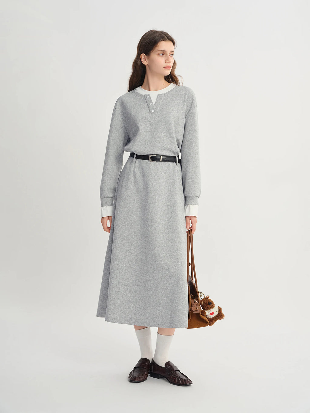FSLE Autumn 2025 Women's Mock Layer Dress - Flattering Fit Versatile Length Shift Style Casual Elegant with Lace Trim