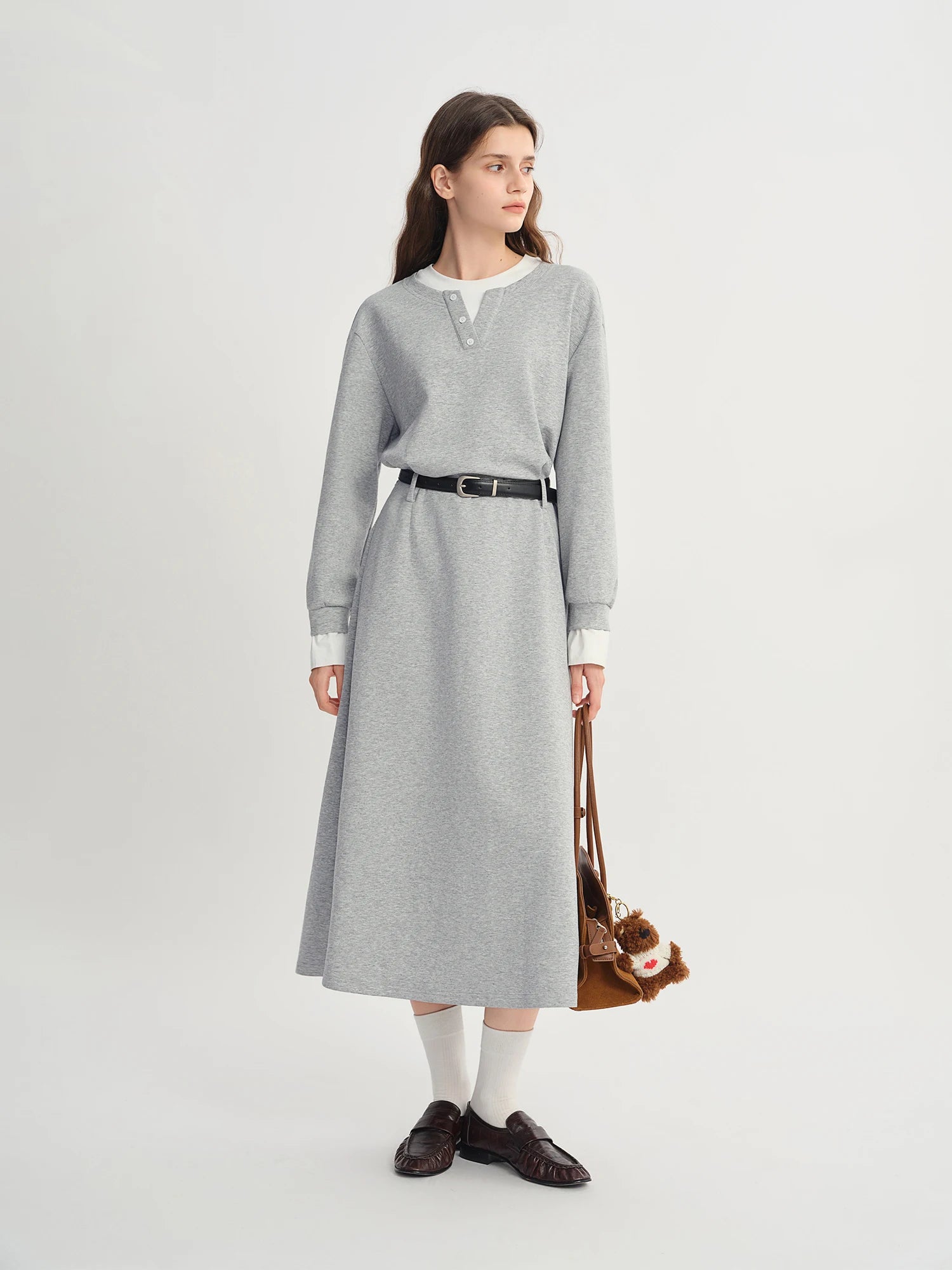 FSLE Autumn 2025 Women's Mock Layer Dress - Flattering Fit Versatile Length Shift Style Casual Elegant with Lace Trim
