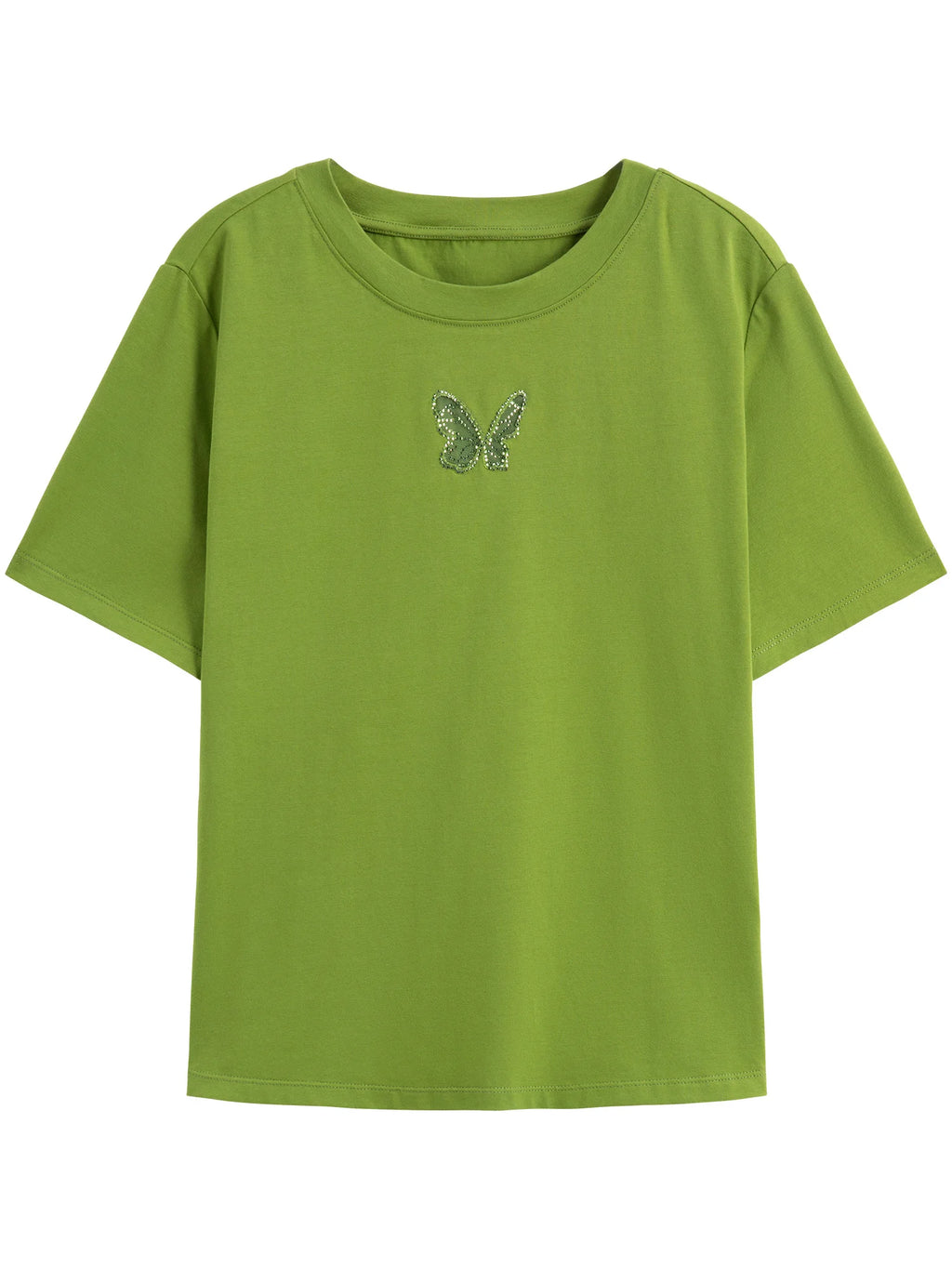 DUSHU Office Lady Hollow Mesh Embroidery Straight Shoulder T-shirt 2025 Spring Summer New Commuter Short-sleeved Top 25DS81307