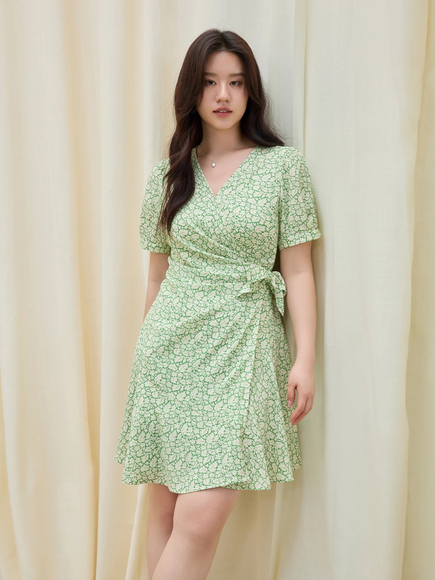 DUSHU Plus Size Women's French Floral Wrap Dress 2025 Summer Puff Sleeves Small Fresh Slim Dress 25DS82560