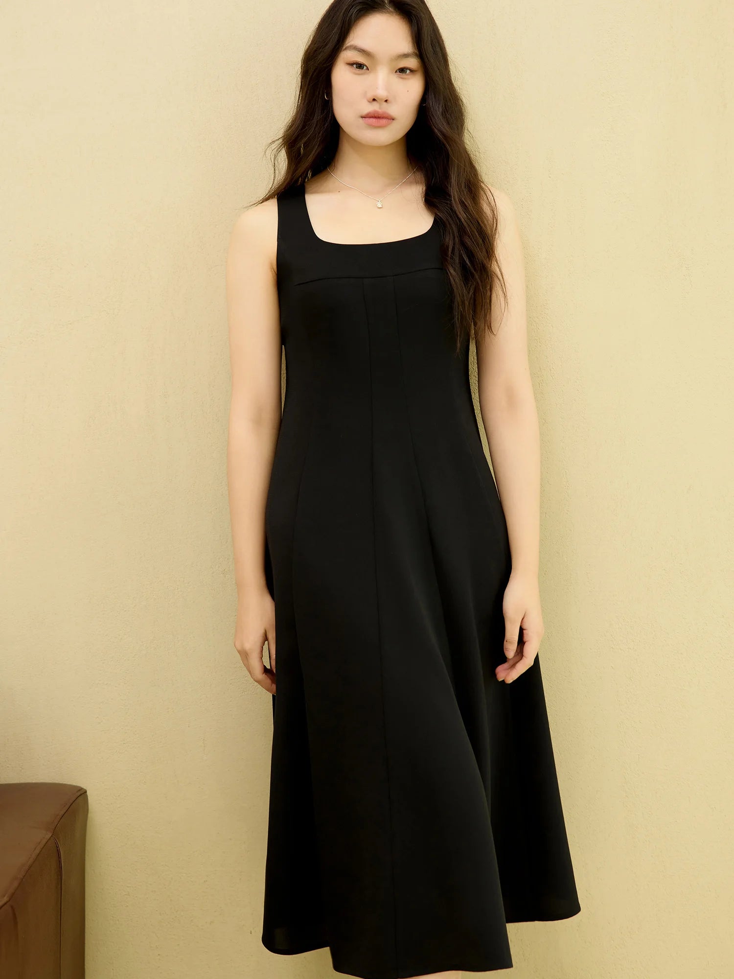 DUSHU【2 Veison】Women Spring Acetate Dress Office Lady Black Temperament X-LINE Dress Sleeveless Dress 25DS81204+25DS81206