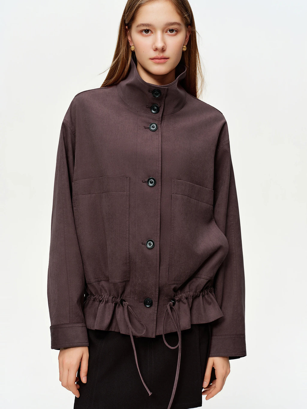 DUSHU Fleece-feel Casual Stand-collar Jackets Women New Spring 2026 Cropped Coats Solid Commuting Waist-defined Trendy