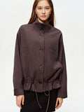 DUSHU Fleece-feel Casual Stand-collar Jackets Women New Spring 2026 Cropped Coats Solid Commuting Waist-defined Trendy