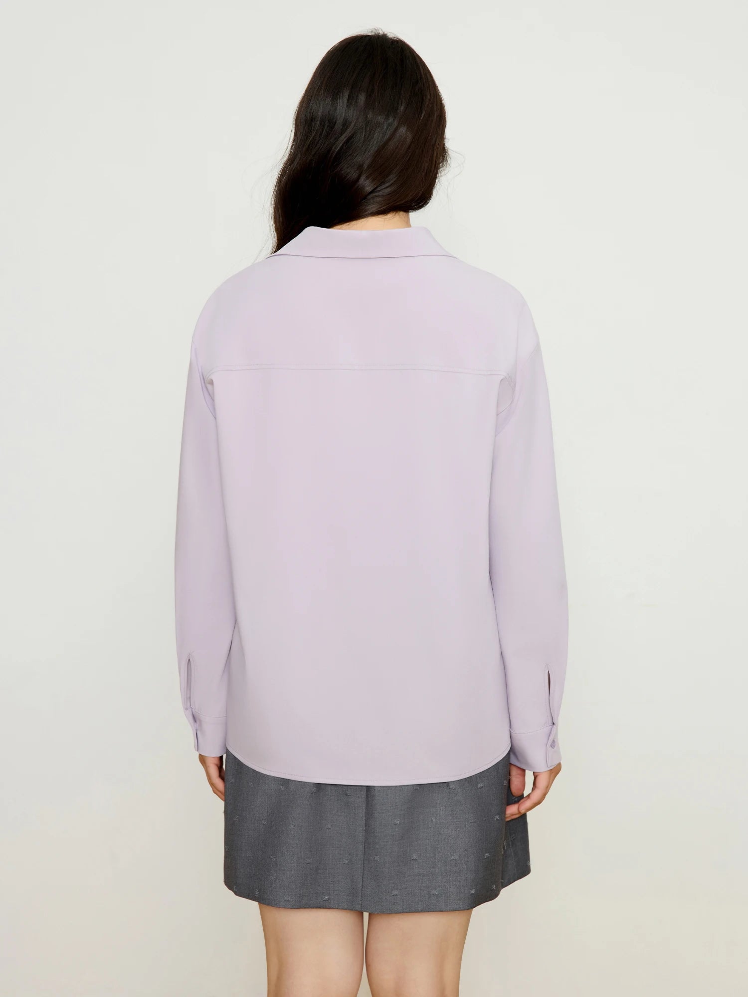 DUSHU Women White Long Sleeve Shirts Lace Patchwork Design Female Temperament V-Neck Blouses Top Purple Shirt 25DS81099