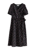 DUSHU French Dress Summer 2024 New Elegant Refreshing Floral Dress Black White Wave Point Women Boho Dresses 24DS82437