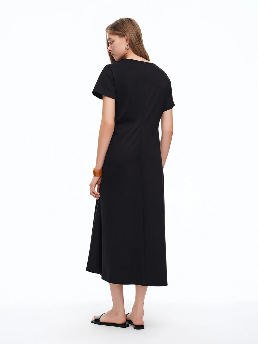DUSHU Women's Minimalist Black Knot Waist-cinching Dress Summer 2026 New Arrival Elegant Styled Long Dress Simple Cotton Dresses