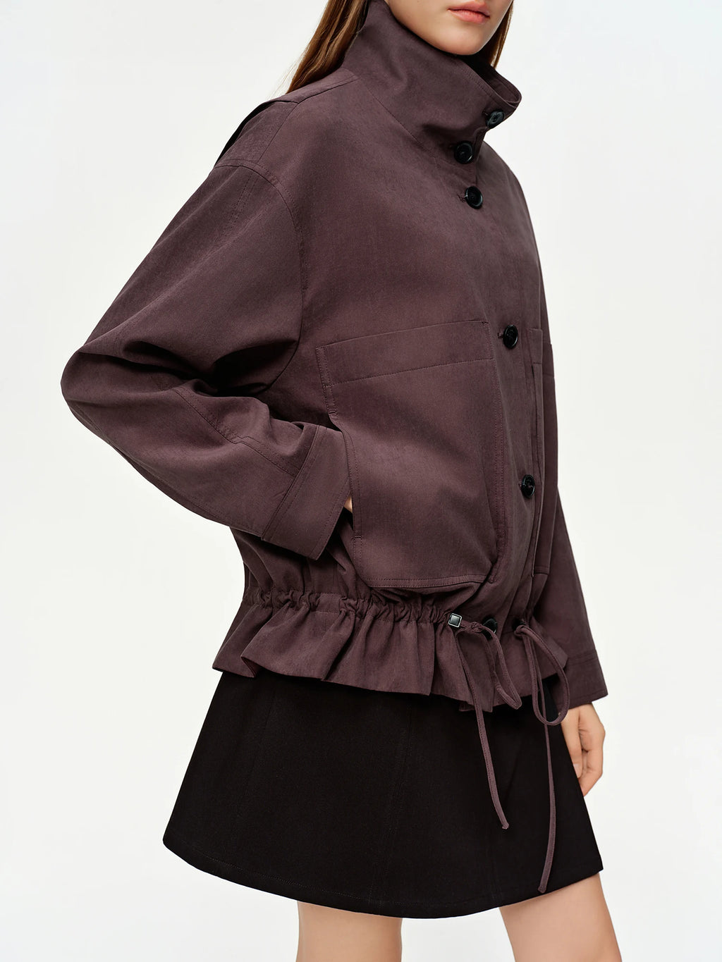 DUSHU Fleece-feel Casual Stand-collar Jackets Women New Spring 2026 Cropped Coats Solid Commuting Waist-defined Trendy