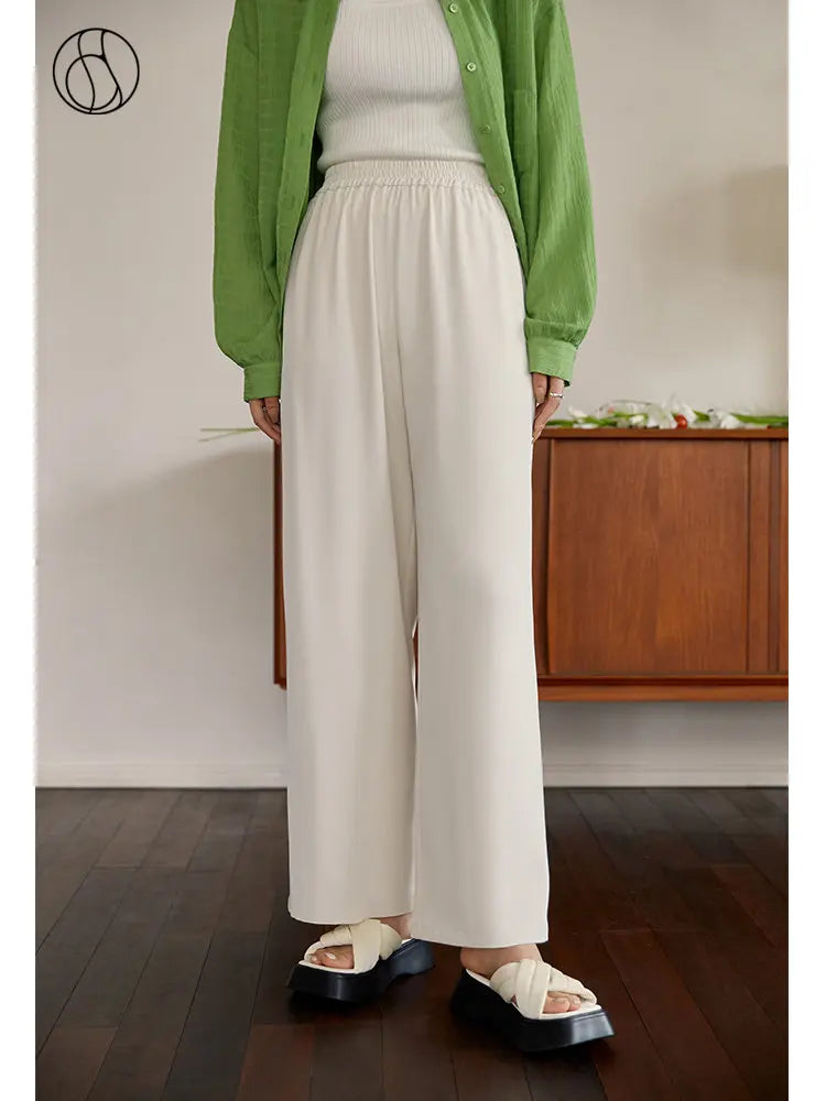 DUSHU Casual All-match Elastic Waist Coolness Pants for Women New Summer Wear Basic Straight Mopping Solid Color Pant Female