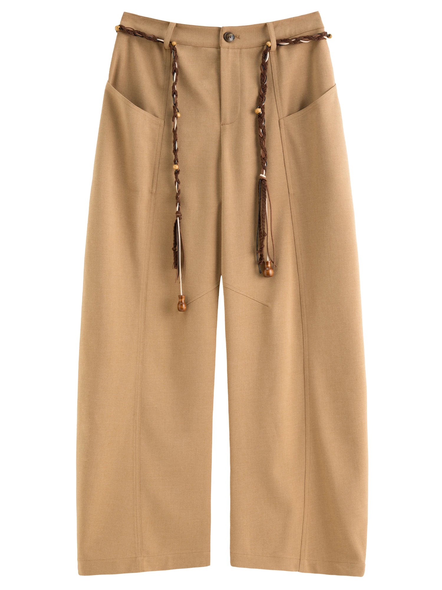 DUSHU Winter 2025 Women's Curved Hem Trousers - Office Casual Asymmetrical Wide Leg Pants with Elastic Waist Comfort Fit