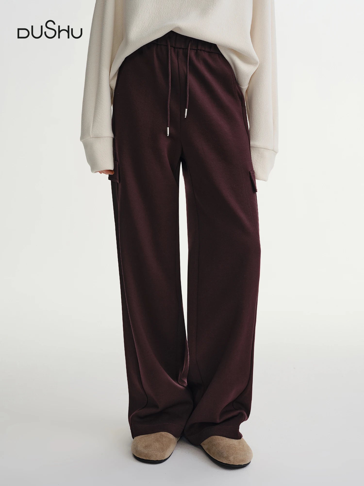 DUSHU Plus-size Women's Oversized Wide-leg Drawstring Cargo Pants Winter 2025 Collection Relaxed Rhythm Casualwear Winter New