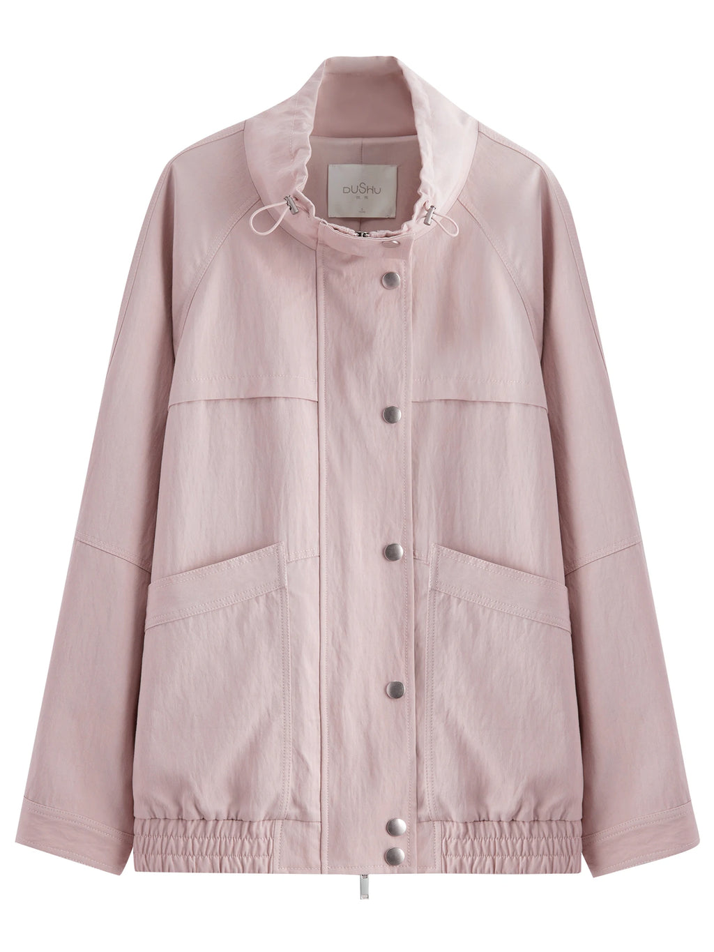 DUSHU Women's American Style Drawstring Standing Collar Casual Windbreaker Spring 2026 New Arrival Minimalist Sleek Cool Jackets