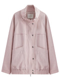 DUSHU Women's American Style Drawstring Standing Collar Casual Windbreaker Spring 2026 New Arrival Minimalist Sleek Cool Jackets