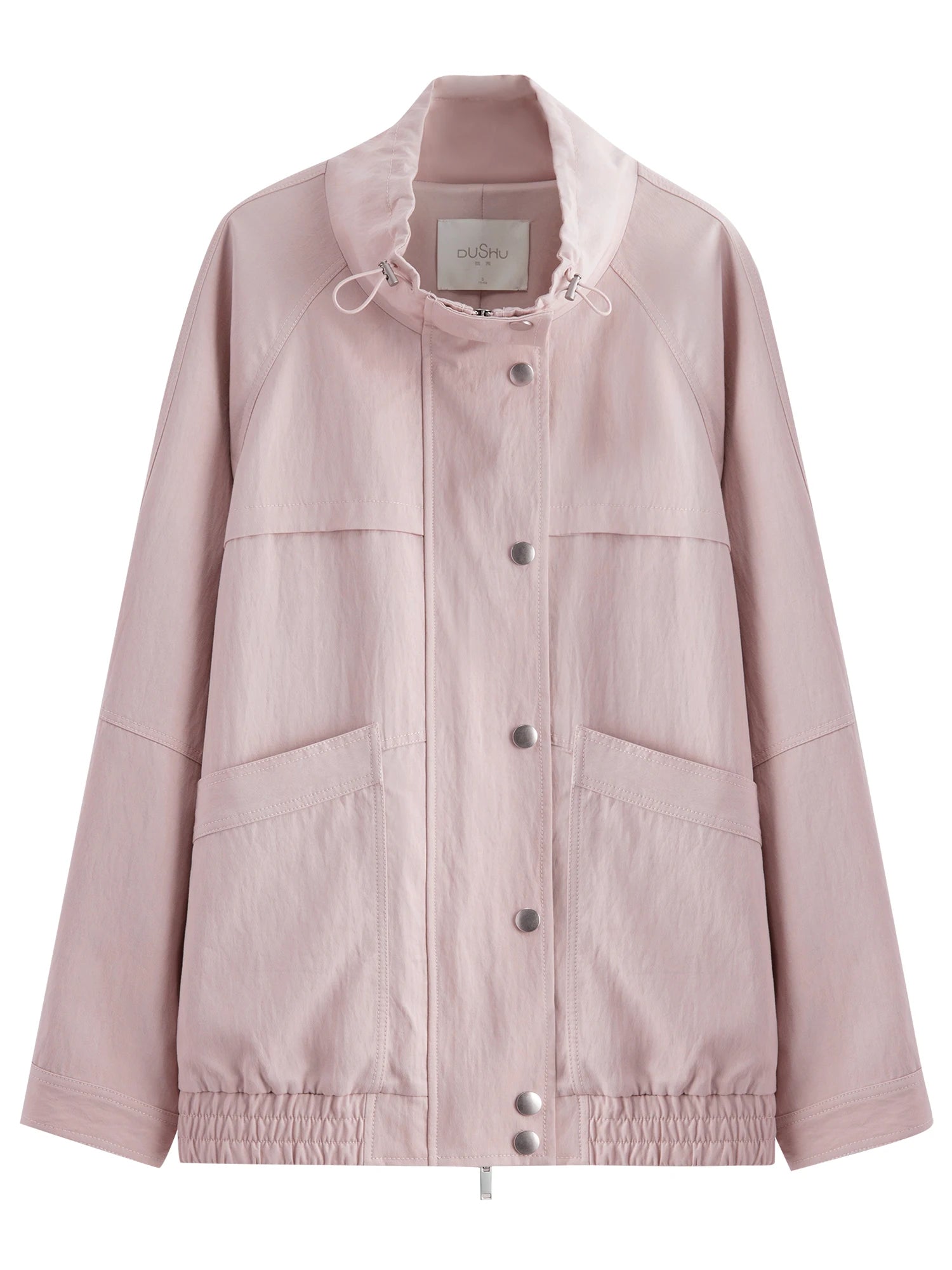 DUSHU Women's American Style Drawstring Standing Collar Casual Windbreaker Spring 2026 New Arrival Minimalist Sleek Cool Jackets