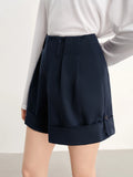 DUSHU 3D Pleated High-Waisted Rolled Hem Casual Shorts - 2025 Summer New Arrival Fashionable Wide-Leg Pants 25DS82825