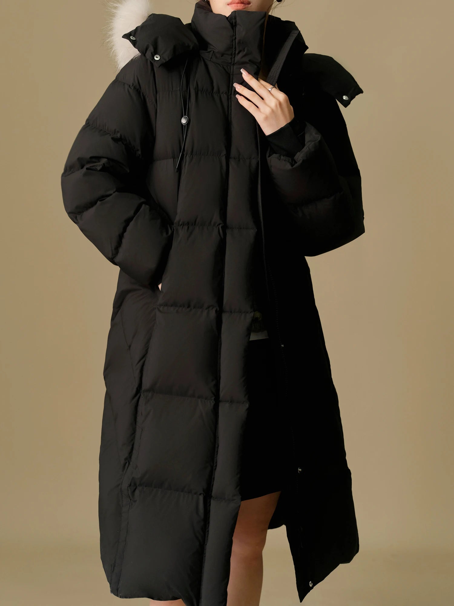DUSHU 219.9G Filling Amount Plus Size Fur Collar Thickened Mid-length Down Jacket for Women 2024 Winter New Down Coat 24DS84045