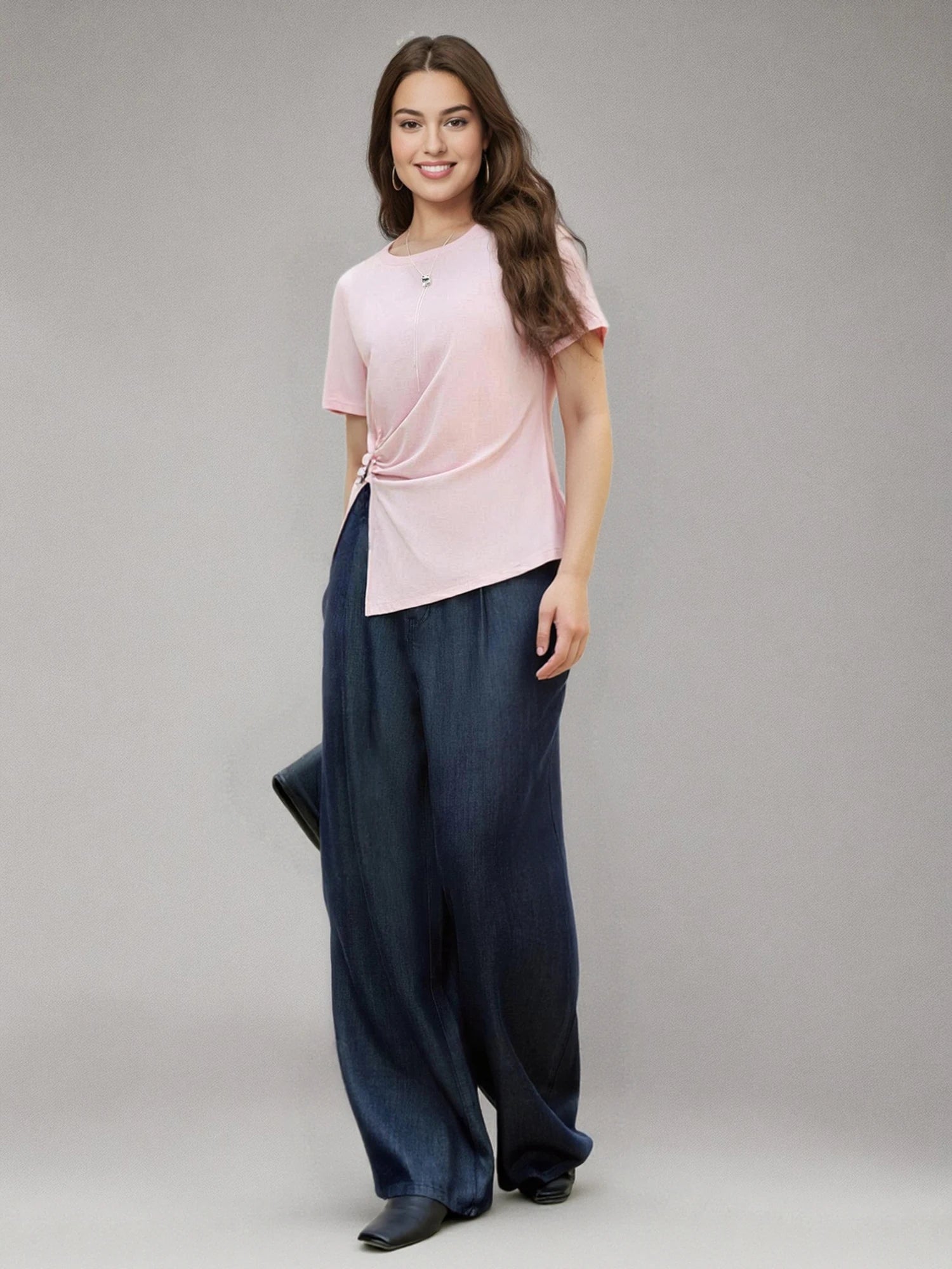 DUSHU Plus Size Cooling Lyocell Pants Summer 2025 Office Relaxed Straight-Leg Pants Versatile Staple Women Casual Trousers