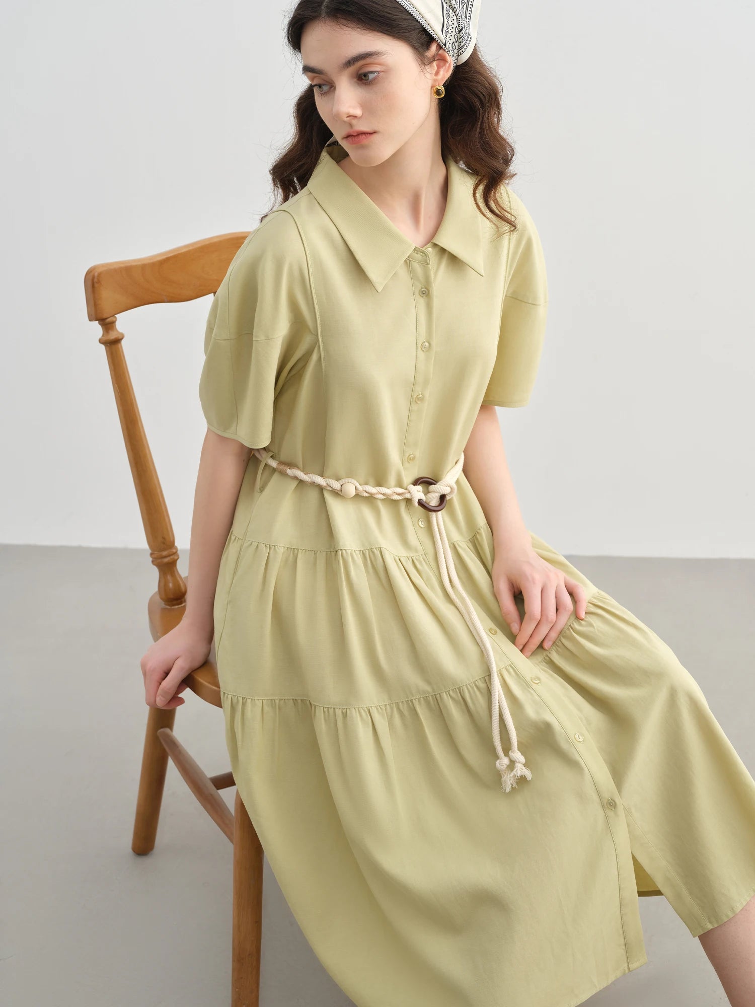 DUSHU Plus Size Casual Commuting Lapel Shirt Dress 2025 Summer New Arrival HIgh Waist Slimming Fashion A-line Dress 25DS82616