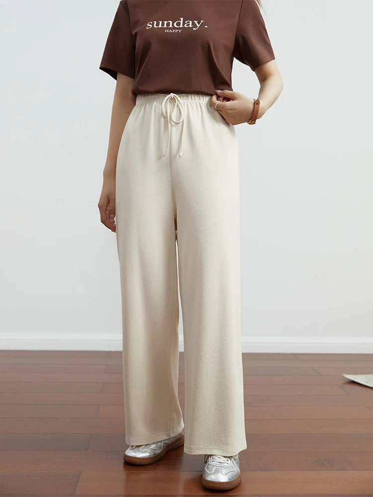 DUSHU Casual Long and Short Code Elastic Waist Design Loose Straight Leg Pants for Women Autumn New All-match Solid Color Pants