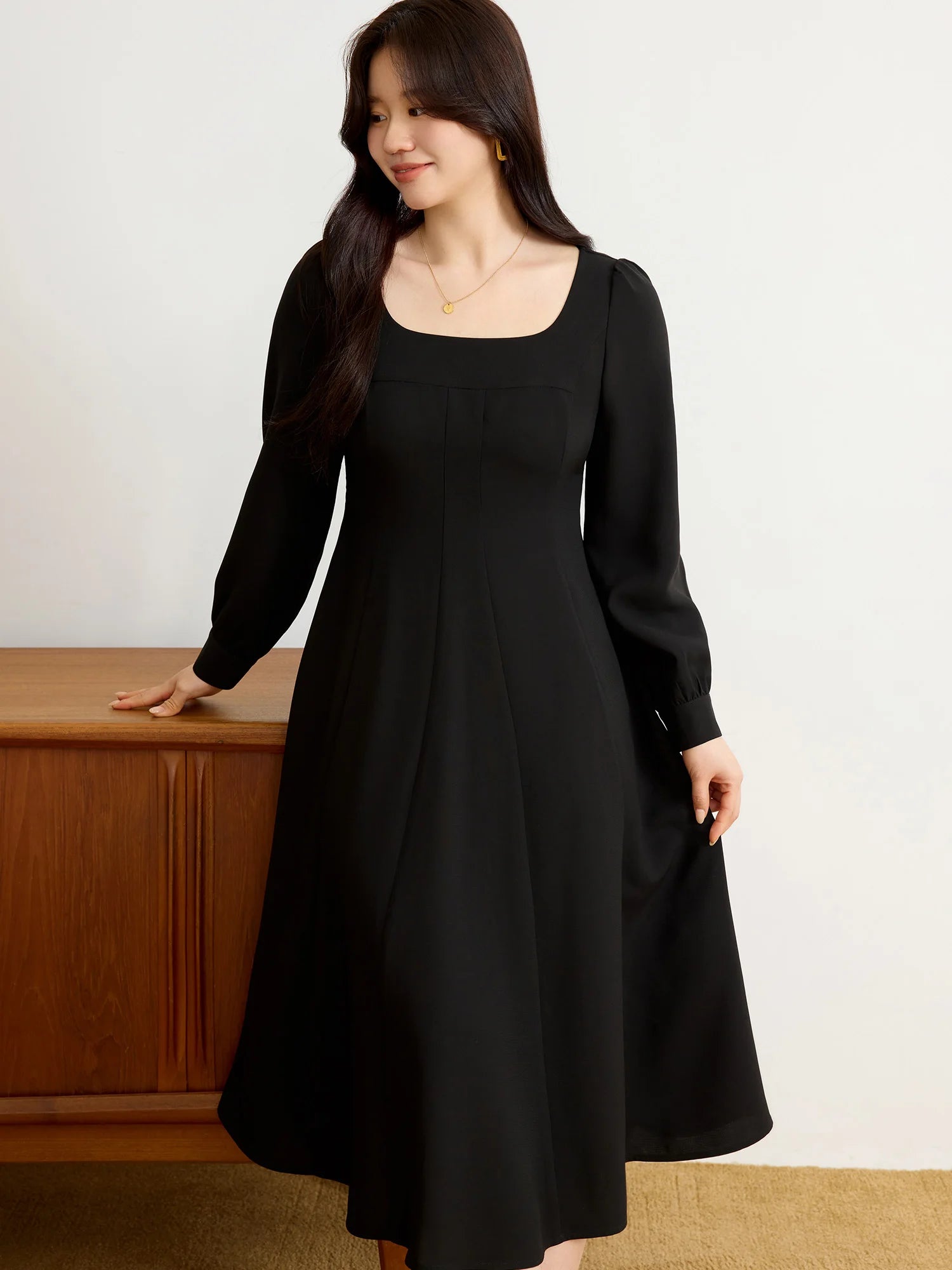 DUSHU【2 Veison】Women Spring Acetate Dress Office Lady Black Temperament X-LINE Dress Sleeveless Dress 25DS81204+25DS81206