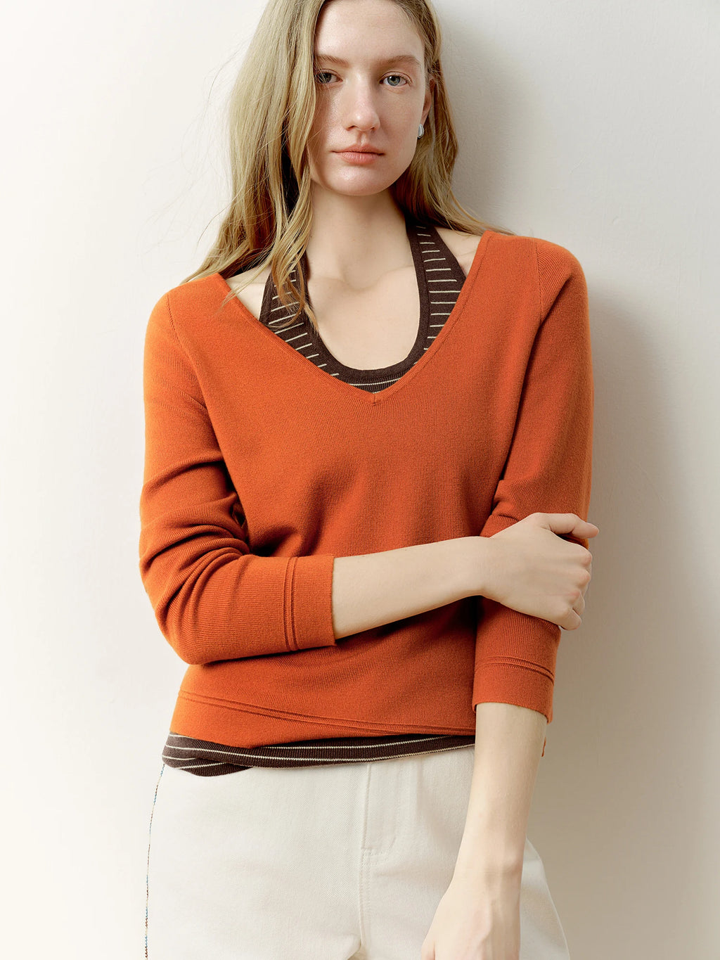 DUSHU 2026 Spring Plus Size Women's Halter Neck Vest & V Neck Knit Two Piece Set, Y2K Cropped Top Long Sleeve Coquette Outfit