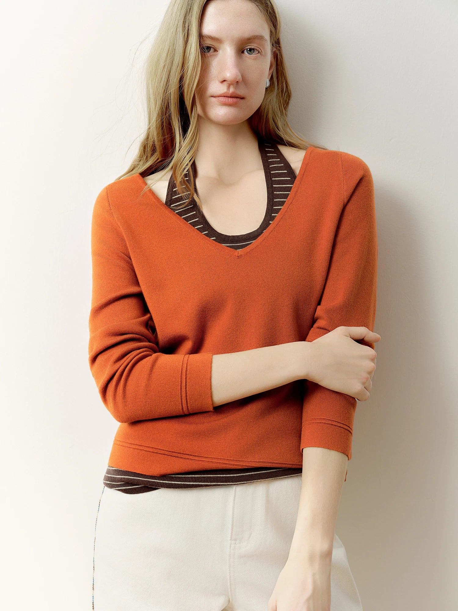 DUSHU 2026 Spring Plus Size Women's Halter Neck Vest & V Neck Knit Two Piece Set, Y2K Cropped Top Long Sleeve Coquette Outfit