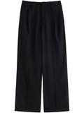 DUSHU Office Lady Wool Straight Leg Casual Pants 2024 Autumn New Women's Loose Wide Leg Slimming High Waisted Pants 24DH83015