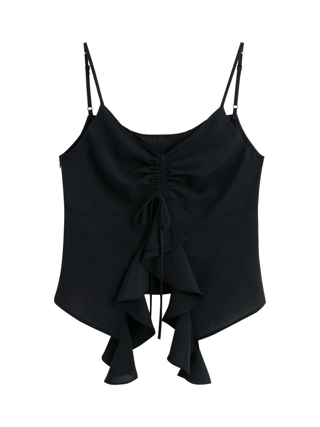 DUSHU Solid Color Irregular Ruffle Drawstring Strappy Top 2025 Summer New Style Fashionable All-match Vest for Women 25DS82067