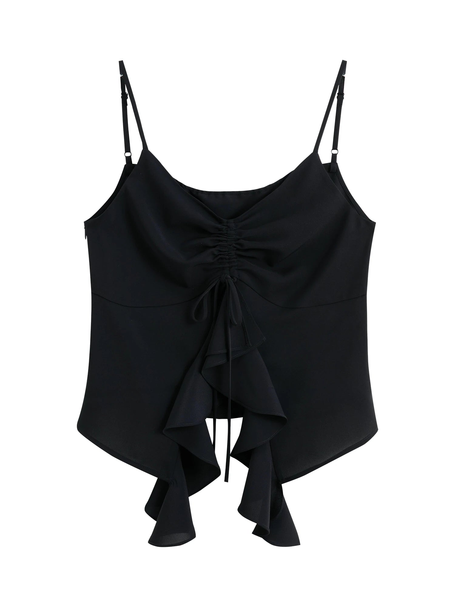 DUSHU Solid Color Irregular Ruffle Drawstring Strappy Top 2025 Summer New Style Fashionable All-match Vest for Women 25DS82067