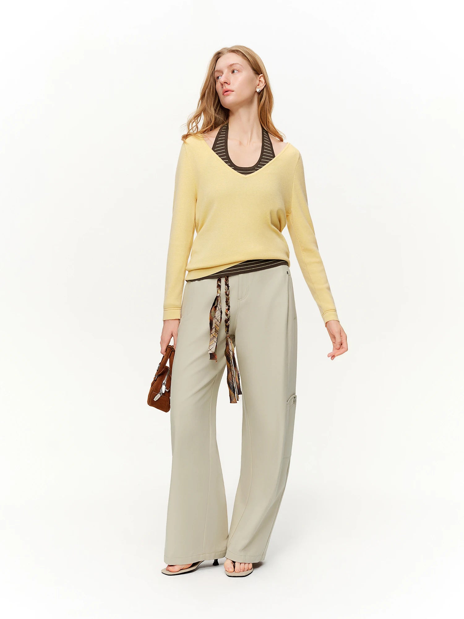 DUSHU Linen Retro Jacquard Casual Workwear Wide-leg Pants Women Drawstring 2026 Spring New Arrivals Fashionable Commuter Pants