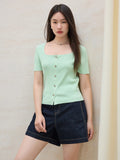 DUSHU Commuting Temperament Knitted Short-sleeved Women 2025 Summer New Style Skin-friendly Comfortable Versatile Tops 25DS82040