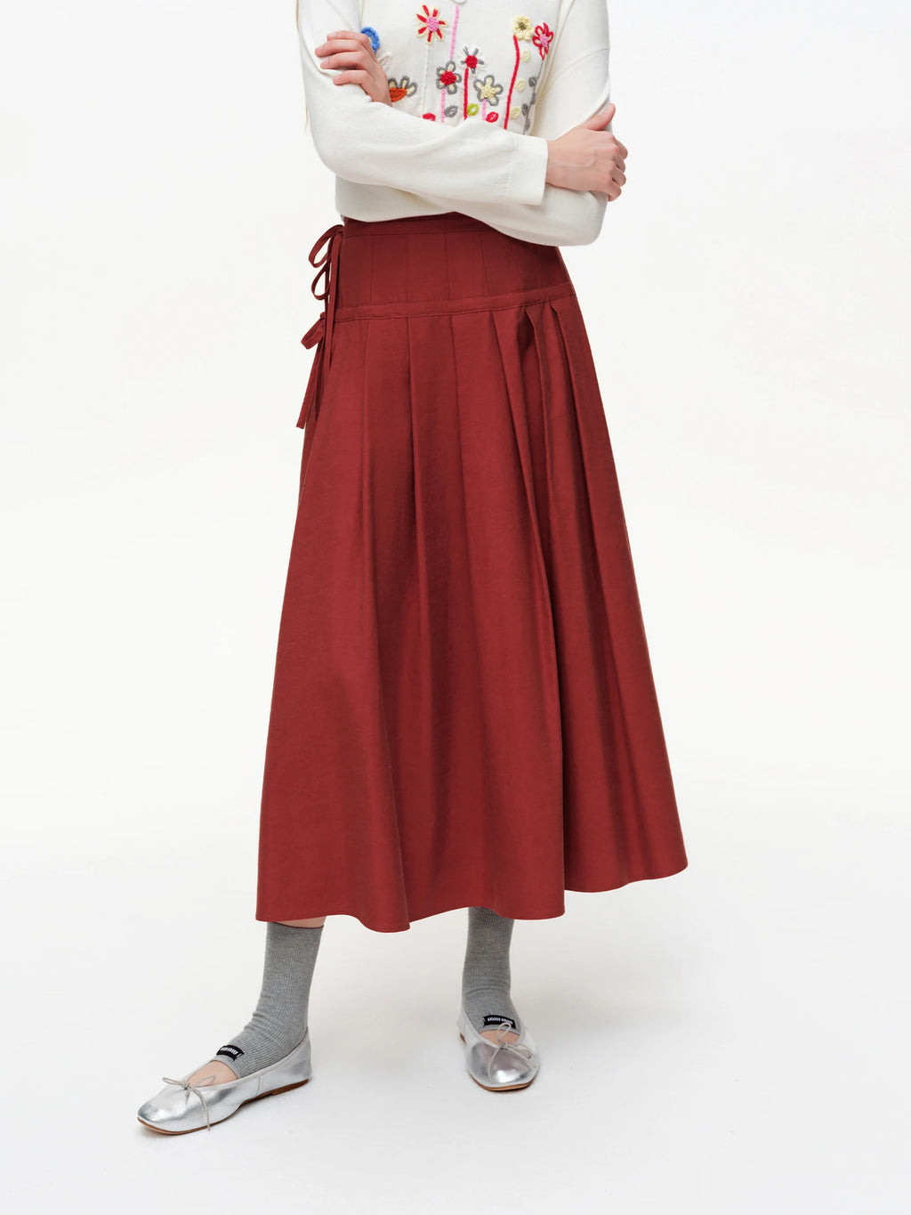DUSHU 2025 Spring New High Waist 3D Pleated Skirt with Side Tie Layered Ruffle Midi Skirt Fashion Casual Bodycon Pencil Skirt