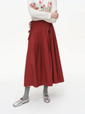 DUSHU 2025 Spring New High Waist 3D Pleated Skirt with Side Tie Layered Ruffle Midi Skirt Fashion Casual Bodycon Pencil Skirt