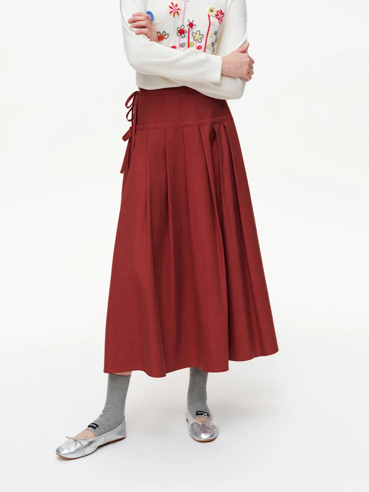 DUSHU 2025 Spring New High Waist 3D Pleated Skirt with Side Tie Layered Ruffle Midi Skirt Fashion Casual Bodycon Pencil Skirt