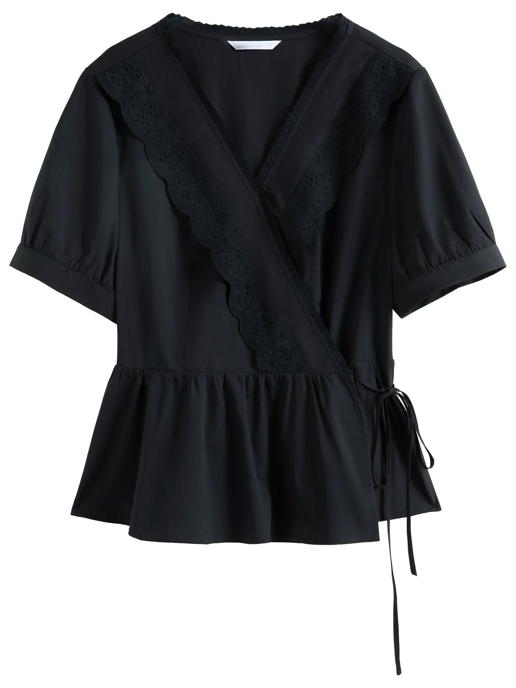 DUSHU Minimalist Style Black White Wrap-around Stitching Blouse Short-sleeved T-shirt 2025 Summer Sweet Elegant Top 25DS82112