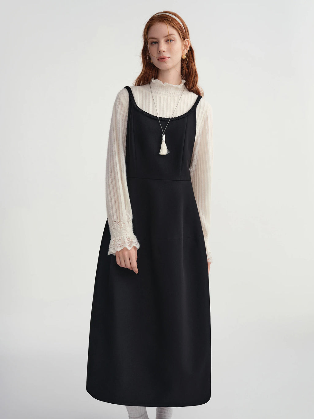 DUSHU Plus Size 2025 Women's Sleeveless Slip Midi Dress Satin Lace Trim Elegant Cocktail Party Gown Winter Velvet Evening Dress