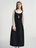 DUSHU Plus Size 2025 Women's Sleeveless Slip Midi Dress Satin Lace Trim Elegant Cocktail Party Gown Winter Velvet Evening Dress