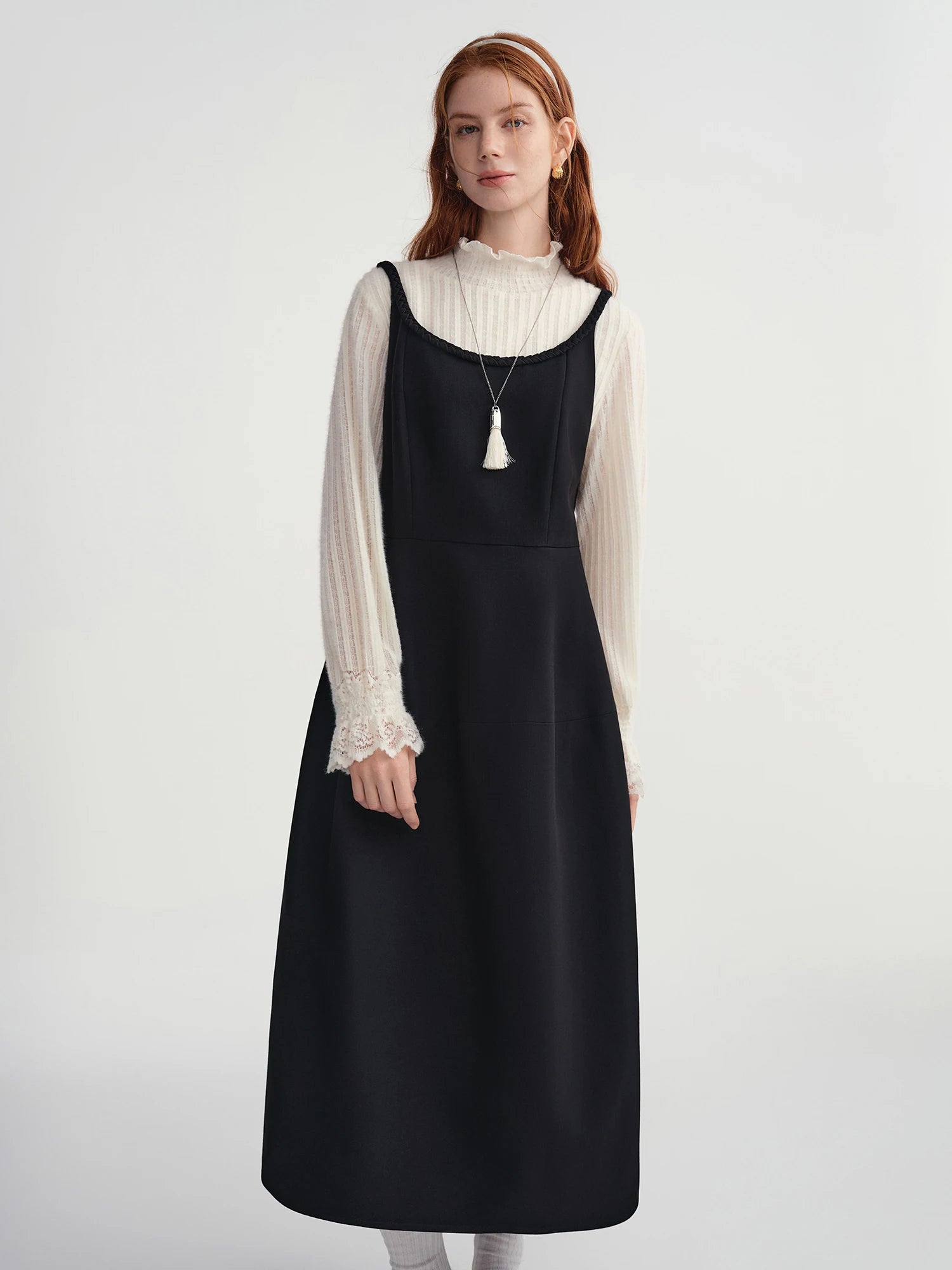 DUSHU Plus Size 2025 Women's Sleeveless Slip Midi Dress Satin Lace Trim Elegant Cocktail Party Gown Winter Velvet Evening Dress