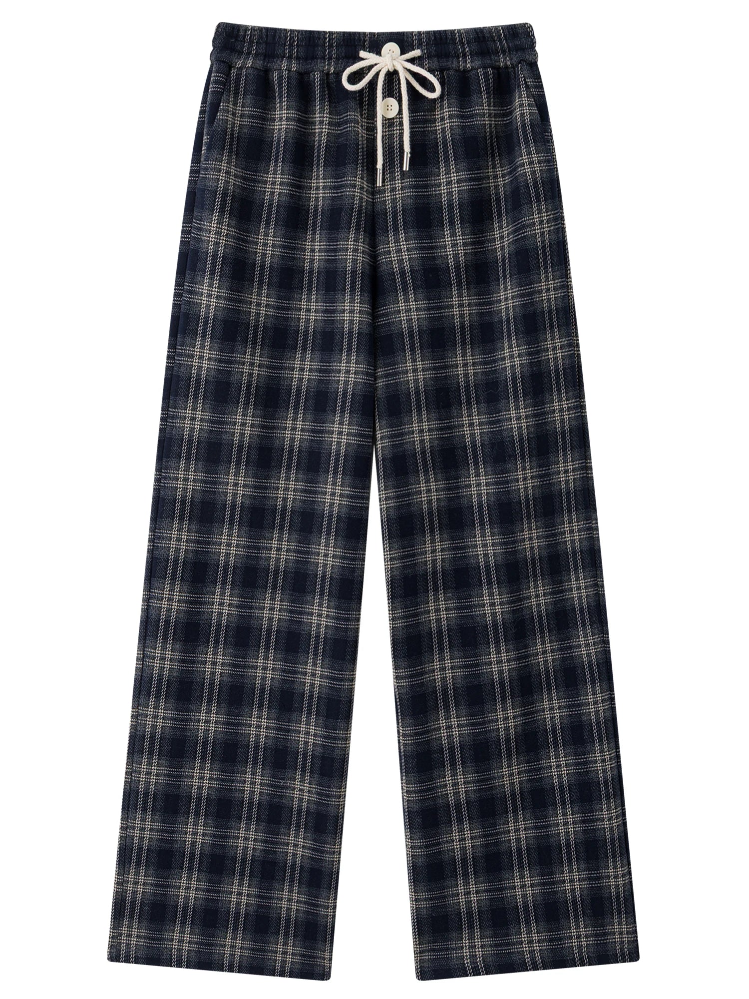 DUSHU 2025 Autumn Winter Women's Plaid Casual Trousers - Loose Fit with Drawstring Waist Retro Style for Everyday Comfort