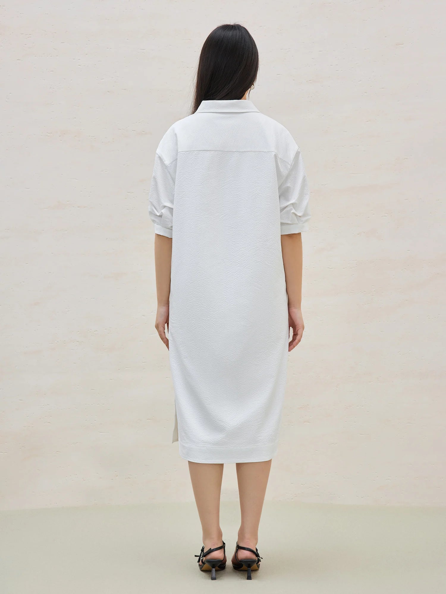 DUSHU Plus Size Women Minimalist V-neck Pleated Sleeve Dress 2025 Summer New Temperament Commuting Workplace Wear 25DS82356