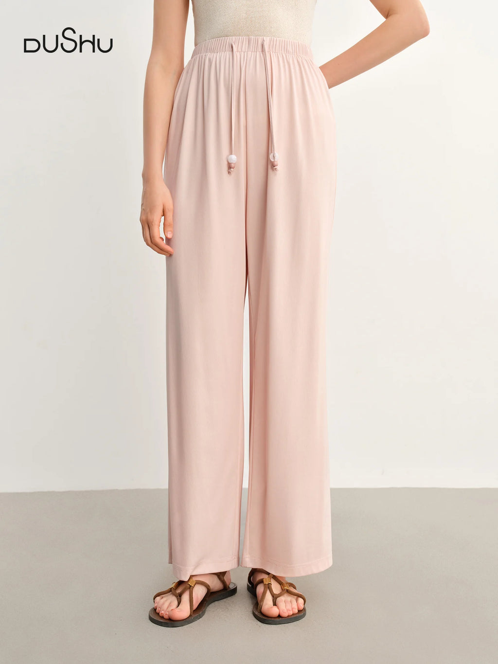 DUSHU Fashion Casual Pants Summer 2025 New Elastic Waist Multi-color H Version Slim Straight Pants 25DS82611