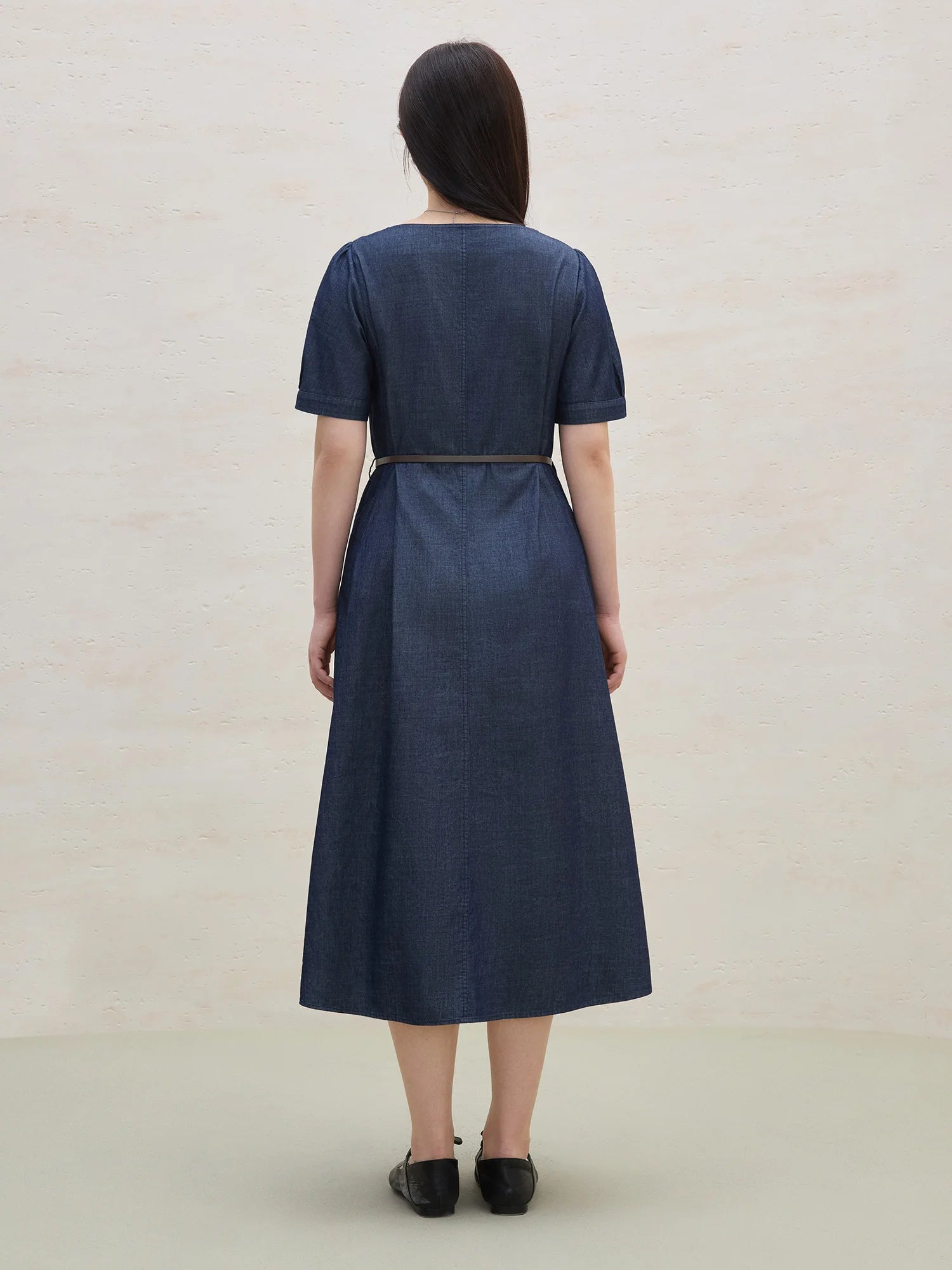 DUSHU Retro Waist-Defining Denim Maxi Dress 2025 Summer Vintage Office Commute Versatile Styling Day-to-Night Transition Dress
