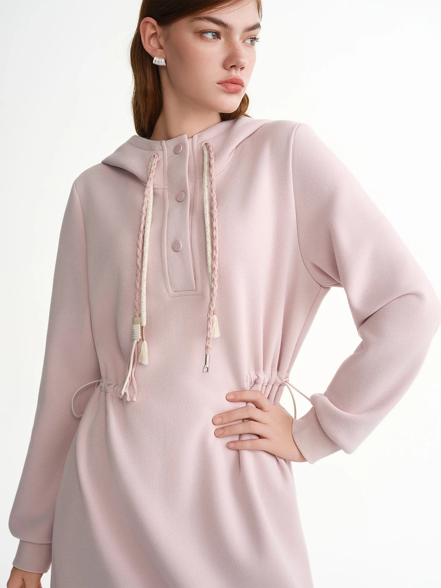 DUSHU Winter A-line Maxi Dresses Women Waist-defined Hooded Sweatshirt Sundress Long Sleeve Holiday Vestidos Cotton Daily Sweet